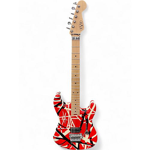 Used 2010s EVH Striped Series Red with Black and White Stripes Solid Body Electric Guitar Red with Black and White Stripes