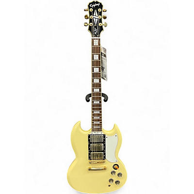 Used 2010s Epiphone 61 Les Paul Custom  Reissue  Antique Ivory Solid Body Electric Guitar