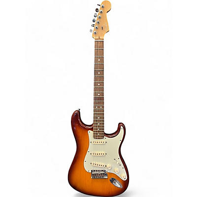 Used 2010s Fender American Deluxe Ash Stratocaster Tobacco Sunburst Solid Body Electric Guitar