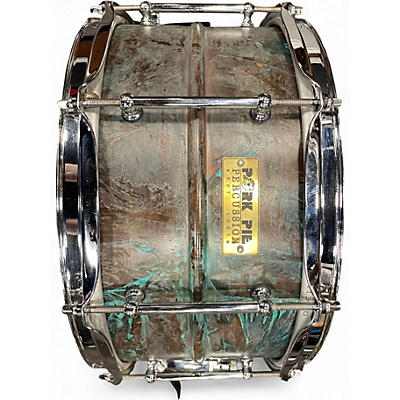 Used 2010s Pork Pie 13in Patina Brass Snare Teal Alcohol Ink Drum