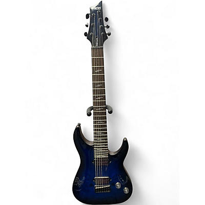 Used 2010s Schecter Guitar Research omen elite 7-string Trans Blue Solid Body Electric Guitar