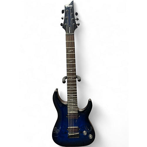 Used 2010s Schecter Guitar Research omen elite 7-string Trans Blue Solid Body Electric Guitar Trans Blue