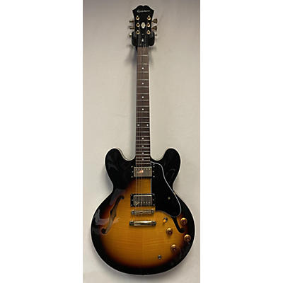 Epiphone Used 2012 Epiphone Dot Deluxe Flametop Brown Sunburst Hollow Body Electric Guitar