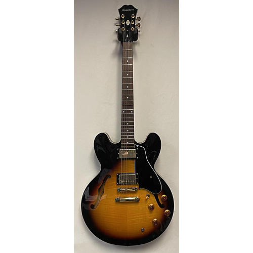 Epiphone Used 2012 Epiphone Dot Deluxe Flametop Brown Sunburst Hollow Body Electric Guitar Brown Sunburst