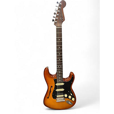 Used 2019 Fender Rarities Flame Maple Top Thinline Stratocaster Violin Burst Hollow Body Electric Guitar
