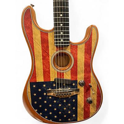 Used 2020 Fender American Acoustasonic Stratocaster FLAG PRINT Acoustic Electric Guitar