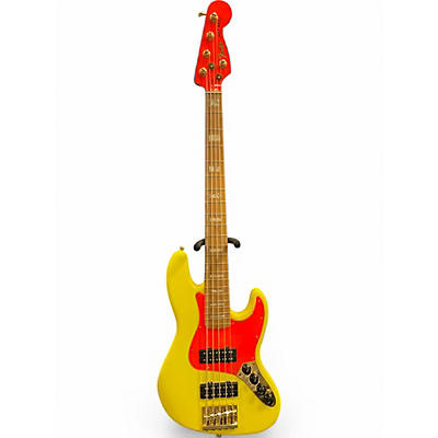 Used 2020s Fender MonoNeon Jazz Bass V fluorescent Yellow Electric Bass Guitar