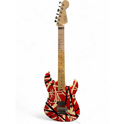 Used 2021 EVH EVH Striped Series RED Red with Black and White Stripes Solid Body Electric Guitar