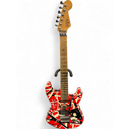 Used 2021 EVH Striped Series Frankie Red with Black and White Stripes Relic Solid Body Electric Guitar Red with Black and White Stripes Relic