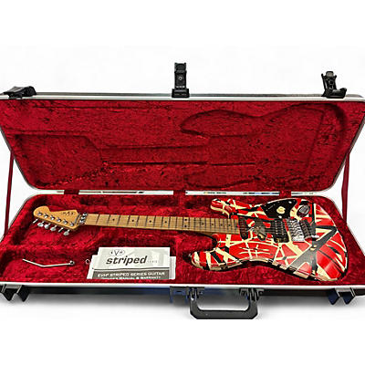 Used 2021 EVH Striped Series Frankie Red with Black and White Stripes Solid Body Electric Guitar