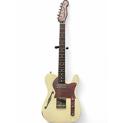 Used 2021 James Trussart Deluxe Steelcaster 50s Neck Cream Red Roses Hollow Body Electric Guitar