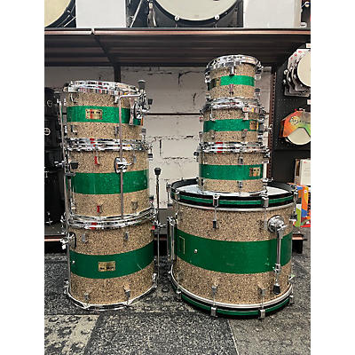 Used 2022 Pork Pie USA 7 piece CUSTOM B20 GREEN SPARKLE BAND Drum Kit