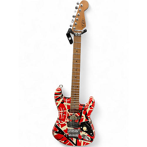 Used 2023 EVH Striped Series Frankie Red with Black and White Stripes Solid Body Electric Guitar Red with Black and White Stripes