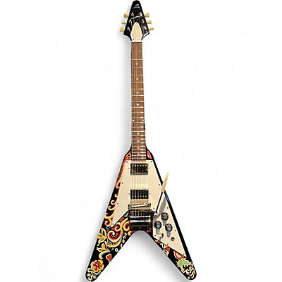 Used 2024 Epiphone Jimi Hendrix "Love Drops" Flying V Ebony w/Artwork Solid Body Electric Guitar