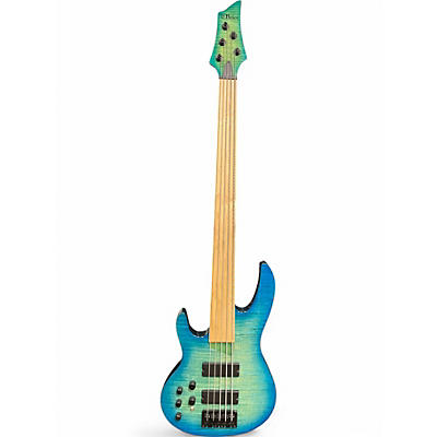 Used Agile Brice HXB2-405 5 String Fretless Left-Handed Ocean Blue Burst Electric Bass Guitar