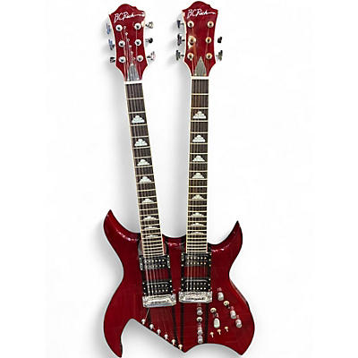 Used B.C. Rich Bich Double Neck Trans Red Solid Body Electric Guitar