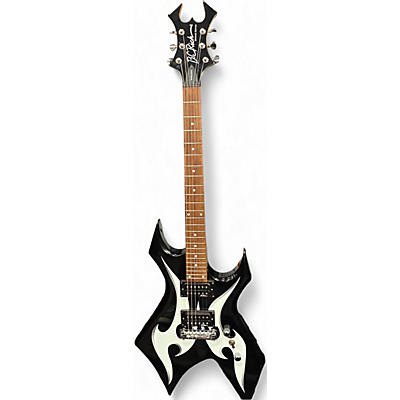 Used B.C. Rich Bronze Series Warlock Black/White Flames Solid Body Electric Guitar