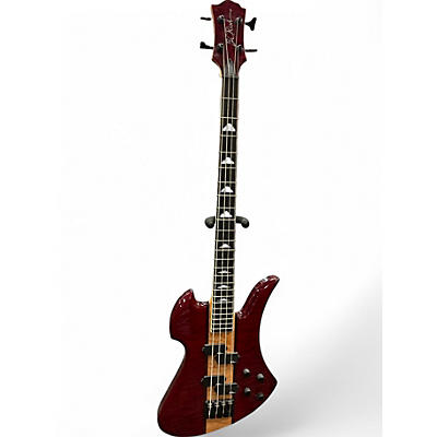 Used B.C. Rich Heritage Classic Mockingbird Bass Trans Red Electric Bass Guitar
