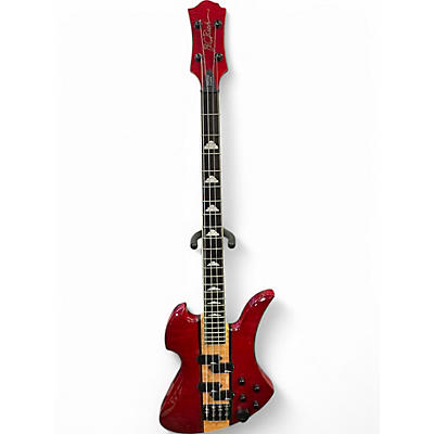 Used B.C. Rich Heritage Classic Mockingbird Bass Transparent Quilted Red Electric Bass Guitar