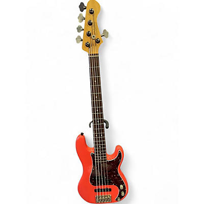 Used Bluesman Deville V Fiesta Red Electric Bass Guitar