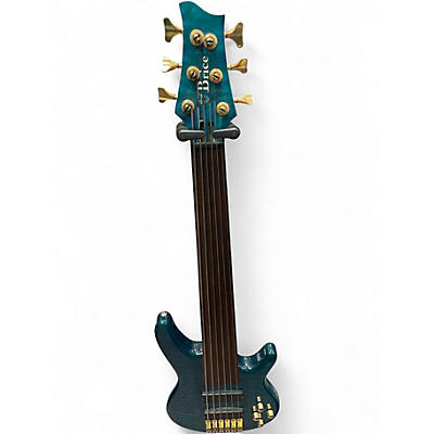 Used Brice 6 STRING FRETLESS Blue Electric Bass Guitar