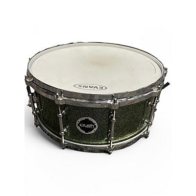 Used CRUSH 6X14 Sublime Maple Snare Black Green Sparkle Drum