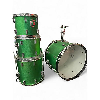 Used Cannon Percussion 4 Piece 5 Piece green sparkle Drum Kit