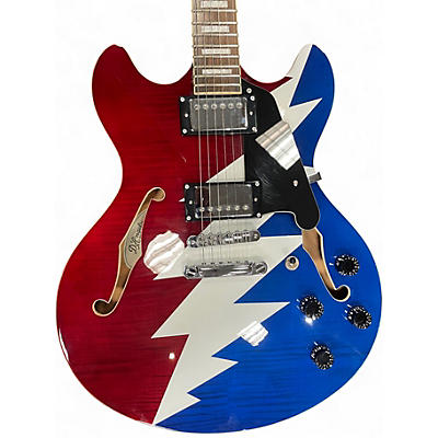 Used D'Angelico Premier Grateful Dead DC Red White and Blue Lightning Hollow Body Electric Guitar