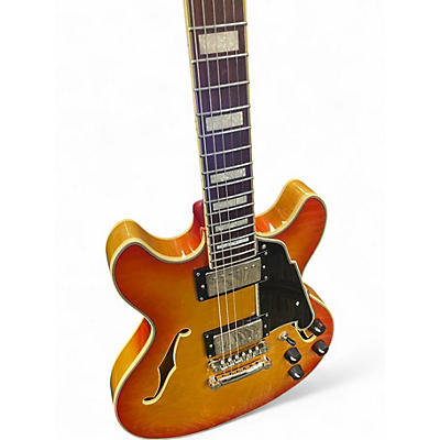 Used D'Angelico Premier Mini DC 2 Tone Sunburst Hollow Body Electric Guitar