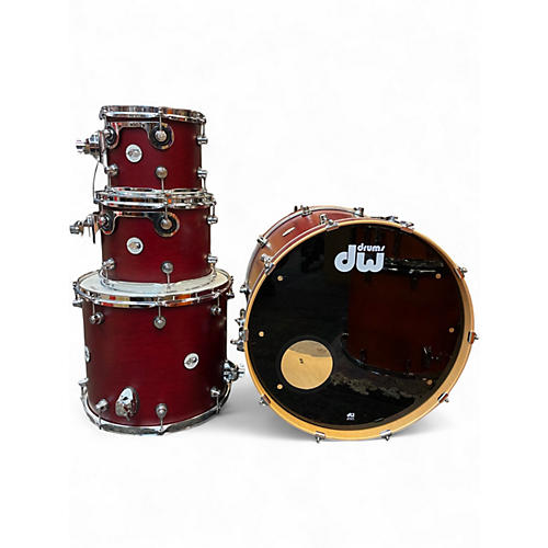 Used DW 4 Piece Design Series CRIMSON SATIN Drum Kit CRIMSON SATIN