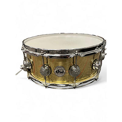 Used DW 5.5X14 Smooth Brass Snare BRASS Drum
