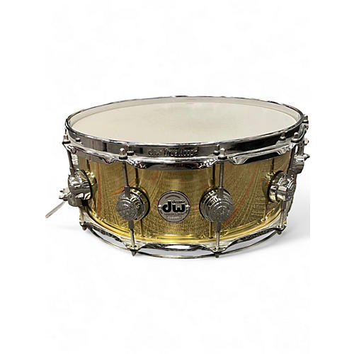Used DW 5.5X14 Smooth Brass Snare BRASS Drum BRASS 10