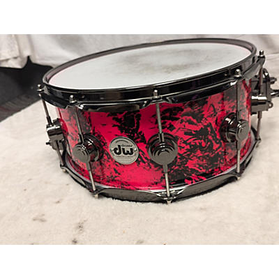 DW Used DW 6X14 COLLECTORS SERIES SNARE Drum PINK CHAOS