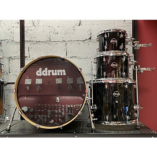 Ddrum Used Ddrum 4 piece Dominion Birch With Ash Veneer Trans Black Drum Kit Trans Black