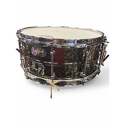 Used Dixon 14X6.5 ARTISAN HMMERED BRASS Black and Silver Drum