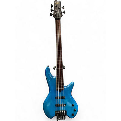 Used Dolan 5 STRING FRETLESS Trans Blue Electric Bass Guitar