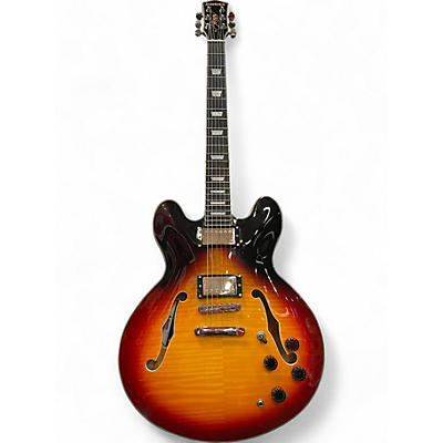 Used Donner DJP1000 Sunburst Hollow Body Electric Guitar