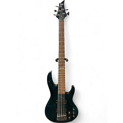 Used ESP LTD B155DX 5 String TRANS BLUE Electric Bass Guitar