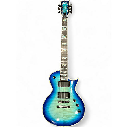 ESP Used ESP LTD EC1000 Deluxe Blue Natural Fade Burl Solid Body Electric Guitar Blue Natural Fade Burl