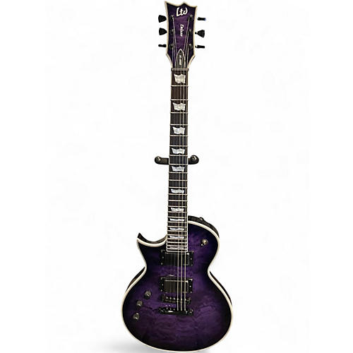 Used ESP LTD EC100QM LEFT HANDED SEE THRU PURPLE Solid Body Electric Guitar SEE THRU PURPLE