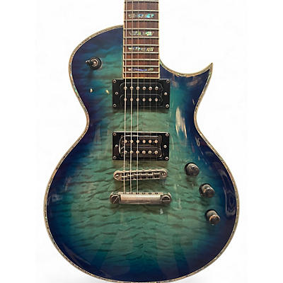 Used ESP LTD EC100QM Ocean Blue Burst Solid Body Electric Guitar