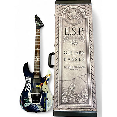 Used ESP LTD Kirk Hammett Signature White Zombie Black Solid Body Electric Guitar