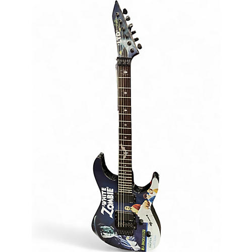 Used ESP LTD Kirk Hammett Signature White Zombie Metallic Black Solid Body Electric Guitar Metallic Black