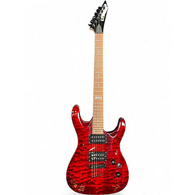 Used ESP LTD MH100QMNT Red Flame Solid Body Electric Guitar