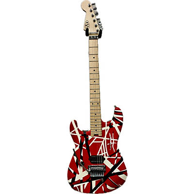 Used EVH Striped Series 5150 Left Handed Red With Black And White Stripes Solid Body Electric Guitar