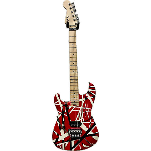 EVH Used EVH Striped Series 5150 Left Handed Red With Black And White Stripes Solid Body Electric Guitar Red with Black and White Stripes