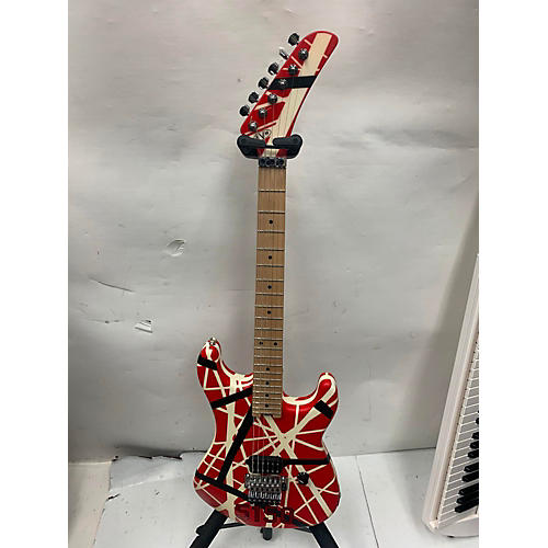 EVH Used EVH Striped Series 5150 Red With Black And White Stripes Solid Body Electric Guitar Red with Black and White Stripes