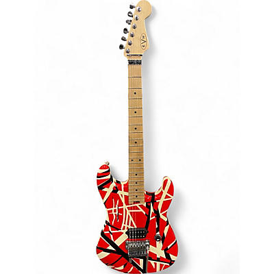 Used EVH Striped Series 5150 Red with Black and White Stripes Solid Body Electric Guitar