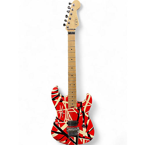 Used EVH Striped Series 5150 Red with Black and White Stripes Solid Body Electric Guitar Red with Black and White Stripes