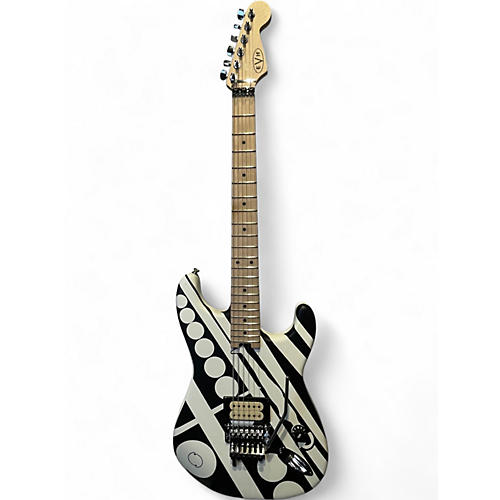 Used EVH Striped Series Crop Circles Black and White Solid Body Electric Guitar Black and White